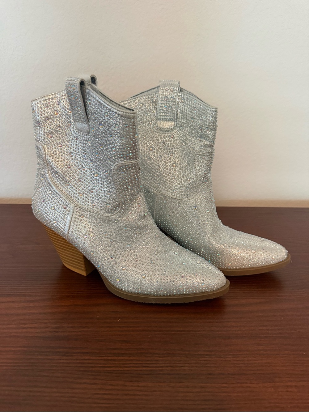 Silver Rhinestone Western Ankle Boots for Women - Picture 2 of 6